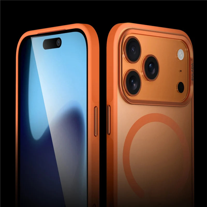 Luxury Alloy Lens Frame Matte Magsafe Case for Iphone 17 Air 17Pro 17Pro Max Translucent Hybrid Magnetic Shockproof Hard Cover